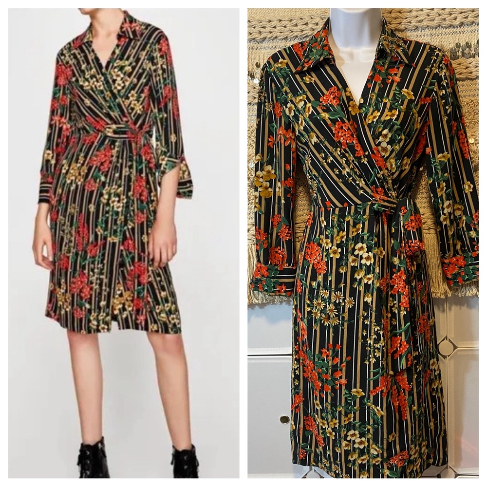 Zara Wrap Dress Floral with Collar & Sleeves